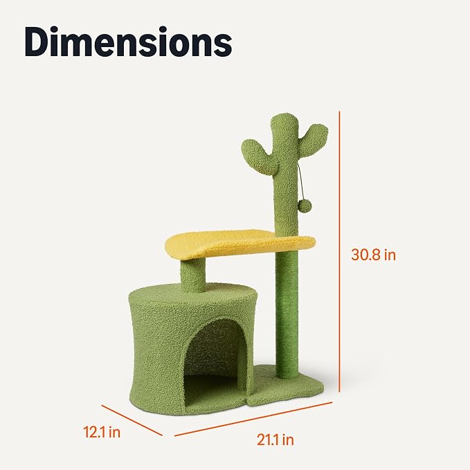 Amazon Basics Cactus Cat Tower for Indoor Cats, 4-in-1 Scratching Post with Curved Perch, Cozy Condo, Natural Sisal, Interactive Dangling Ball, 30.7 in H, Green - Image 5
