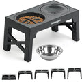 3-in-1 Elevated Slow Feeder Dog Bowls for Food and Water, 5 Heights Adjustable Raised Dog Bowls, Non-Slip, No Spill, for Small Medium Large Dogs and Cats(Grey) by NAHANGPET