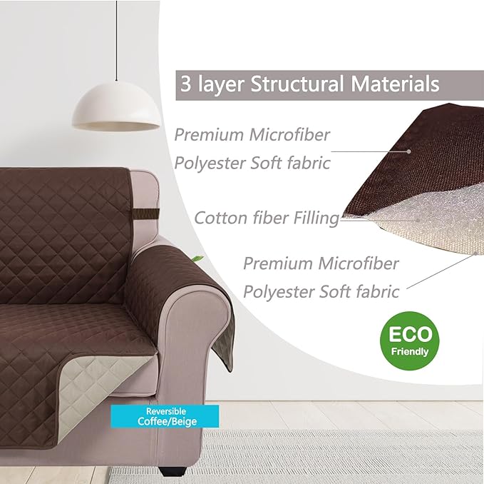 U-NICE HOME Reversible Sofa Cover Couch Cover for Dogs, Coffee/Beige | 68''Sofa Mat Washable, Pet Friendly, Elastic Straps, Water Repellent, Furniture Protector for 3 Cushion Couch - Image 3