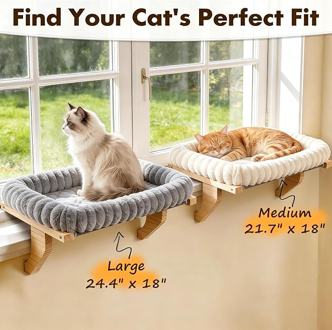 Zoratoo Cloud-Cuddle Cat Perch for Window Sill with Zipper Cushion, L Gray | 24.4’’x18’’, Removable for Machine Wash, Fluffy Plush Bolster, Sturdy Metal Frame for Large Cats up to 40lbs, Easy to Adjust - Image 6