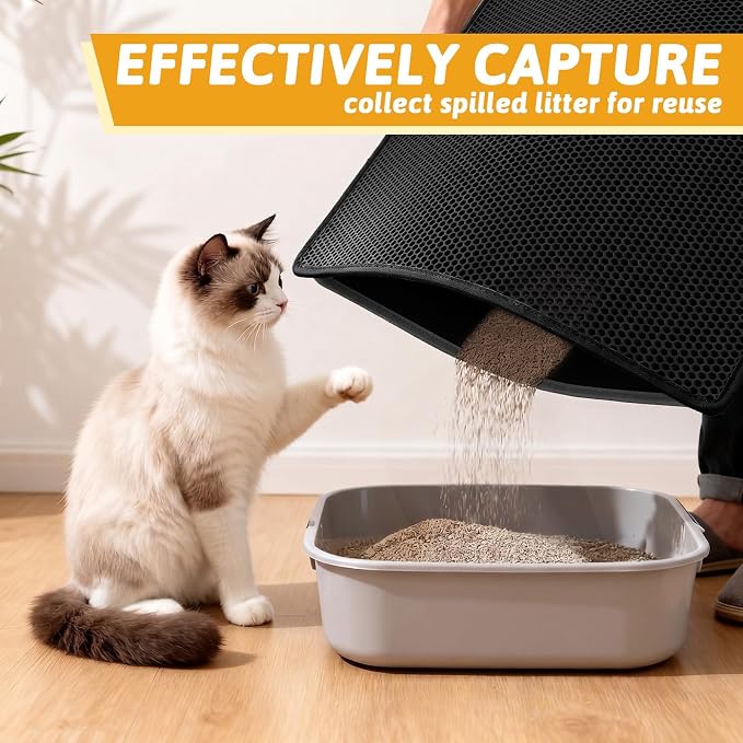 Pieviev Litter Mat, Double-Layer Waterproof Trapping Mat, 36" x 30" Black | Honeycomb Design Catches Scattered Particles to Stop Tracking, Urineproof Base Protects Floors, Easy to Clean - Image 3