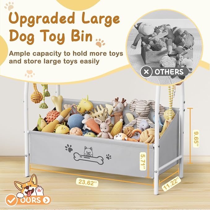 Lomivra Large Dog Toy Basket (23.6"x11.2"x9.7"), Dogs Toy Bin with Storage Organizer, Trapezoid Toy Box for Dog Stuff Accessories, Pet Toy Storage Holder Chest for Cat Dogs Essential Supplies - Image 3