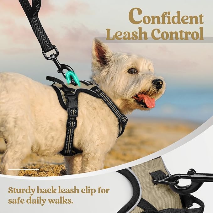 rabbitgoo Dog Harness No Pull with 2 Leash Clips, Adjustable Soft Padded, Reflective Oxford No Choke Pet Vest with Easy Control Handle for Puppy, Beige, XS | No Choke with Handle, Adjustable Soft Padded, Reflective, Easy Control for Walking, Beige, X-S... - Image 6
