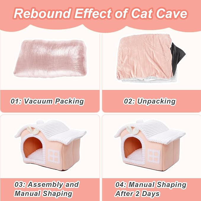 Rabbit Cat Houses for Indoor Cats, Chimney Cute Cat Bed Cave, Enough Interior Space, Cartoon Soft Pet House Up to 3-10 lbs Kitten, Pink - Image 6