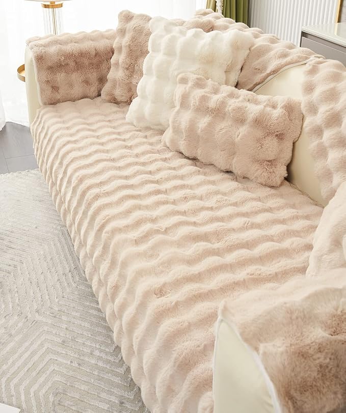 Faux Fur Couch Covers for Sofa Thick Fuzzy Sofa Covers for Dogs | Soft Warm Couch Cover Shaggy Fuzzy Sectional Sofa Cover Non-Slip Plush Sofa Slipcover Furniture Protector - Image 4