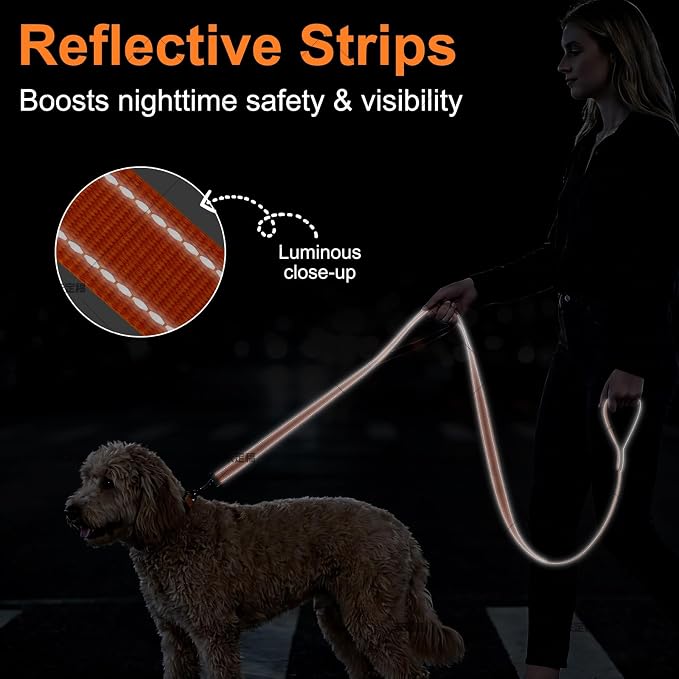 Heavy Duty Dog Leash with 2 Comfortable Padded Handles, 6FT Traffic Handle Extra Control, Highly Reflective Threads Leash for Small/Medium/Large Dogs (Orange) - Image 6