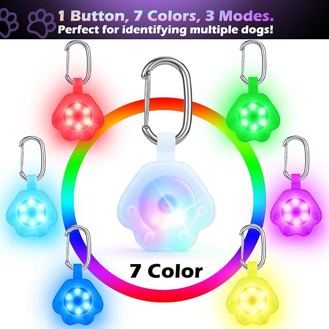 2 Pack LED Dog Collar Light, 7-Color Changing USB Rechargeable Dog Night Lights for Walking, Waterproof High Visibility Clip on Safety Light for Dog Collars, Harnesses & Leashes - Image 4