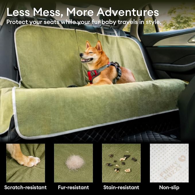 FUNNY FUZZY Dog Car Seat Cover for Back Seat, Back Seat Pet Cover for Dogs Waterproof, Scratchproof Dog Backseat Cover, Non-Slip Bench Car Seat Protector, Universal Fit Most Cars, SUVs, Trucks, Green - Image 3