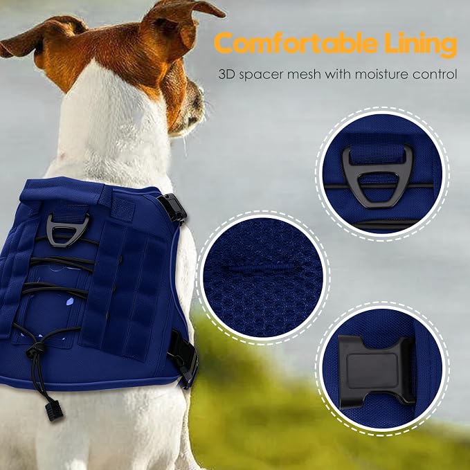 Heavy-Duty Tactical Dog Harness for Large Dogs, No Pull Adjustable Reflective Pet Vest with Molle System, K9 Military-Grade Control for Service Training, Outdoor & 10+ Breeds, Dazzling Blue, XX-Large - Image 2