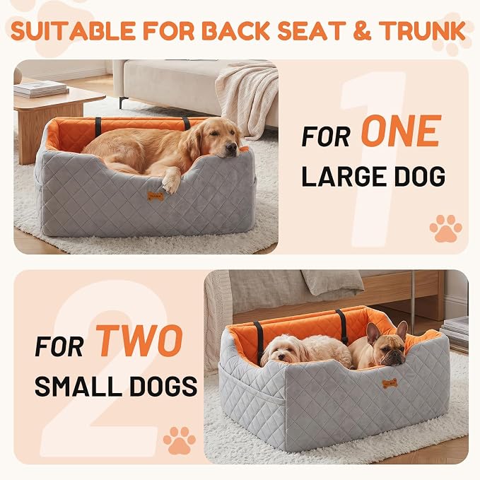 Dog Car Seat for Large Medium Dogs up to 55 lbs, Memory Foam Dog Booster Seat with Storage Pocket, 2 Safety Leashes,Washable Cover, Portable Anxiety Pet Travel Bed, Gray - Image 2
