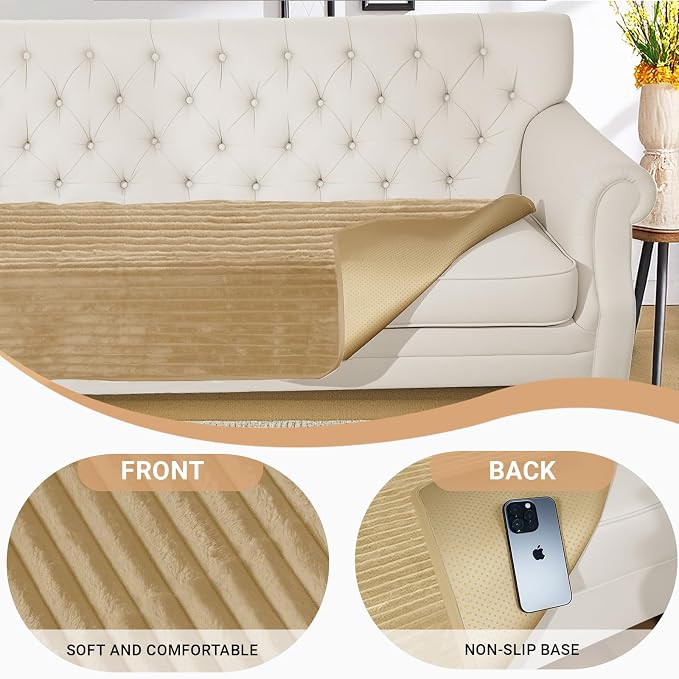 NAISI Couch Covers for Dogs Waterproof Flannel Striped Sofa Cover Pet Friendly Washable Dog Mat for Couch Anti Slip Sectional Sofa Slipcover Protector(1pc/35"x 70",Camel) - Image 6