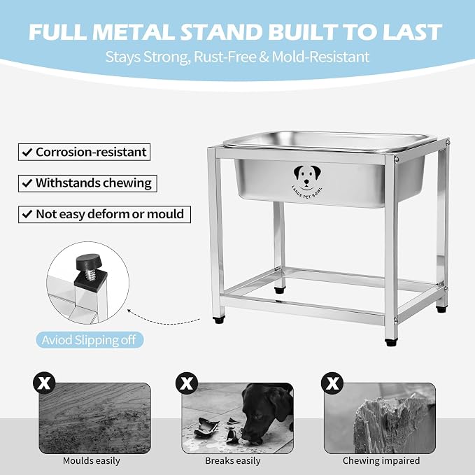 Elevated Dog Water Bowl, Stainless Steel Dog Bowl for Medium Large Dogs, Easy to Clean and Assemble for Outdoor Use 0.85 Gallons Bowl with Full Metal Stand Raised 10.23" - Image 4