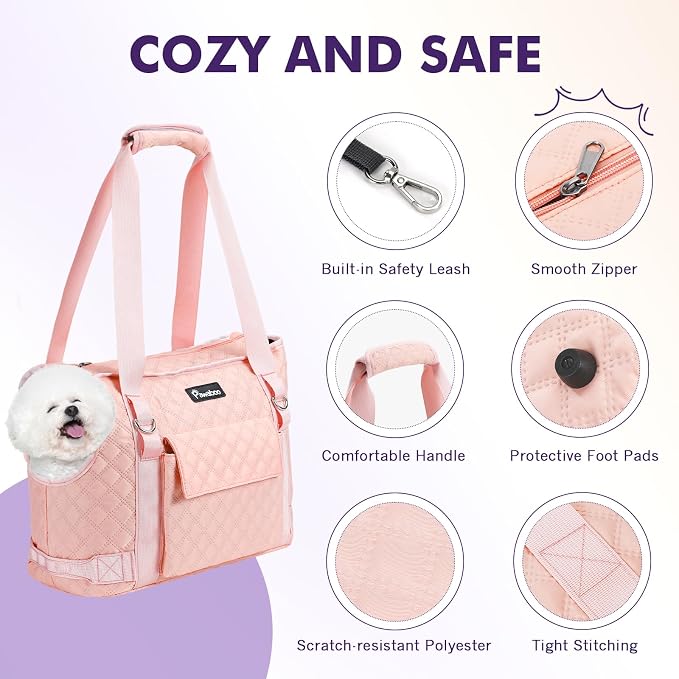 Pawaboo Dog Purse Carrier for Small Dogs with Pocket,Up to 11Lbs | Lightweight & Portable Dog Tote Bag Carrier Purses,Soft Sided Design,Front Pocket for Storage Travel Shopping Pink - Image 6