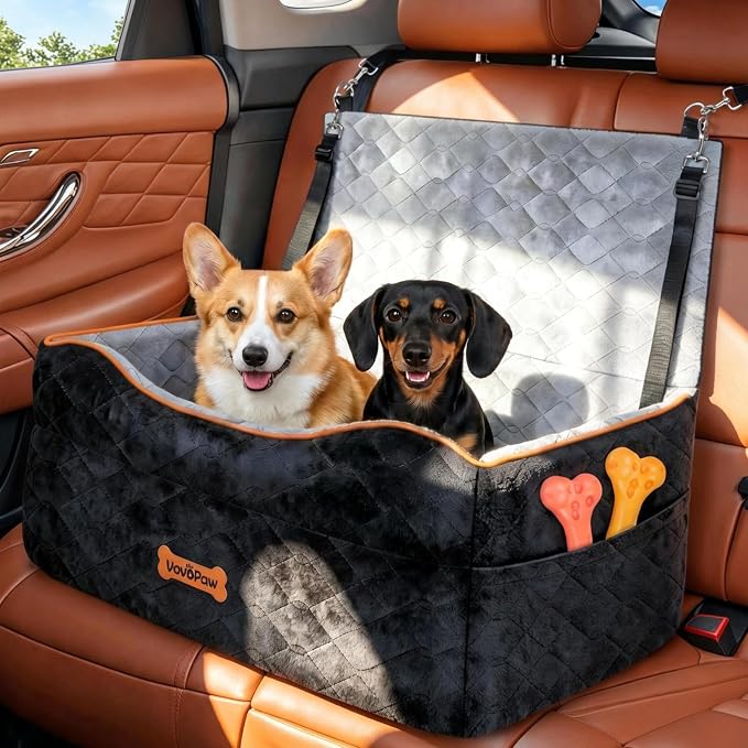 VavoPaw Dog Car Seat for Dog Under 50Lbs Medium or 2 Small Dogs Under 25Lbs | Booster Car Seat, Waterproof Cars Pet Bed with Thick Cushion & Safety Leash, Removable Pet Cars Seats for Travel by VavoPaw