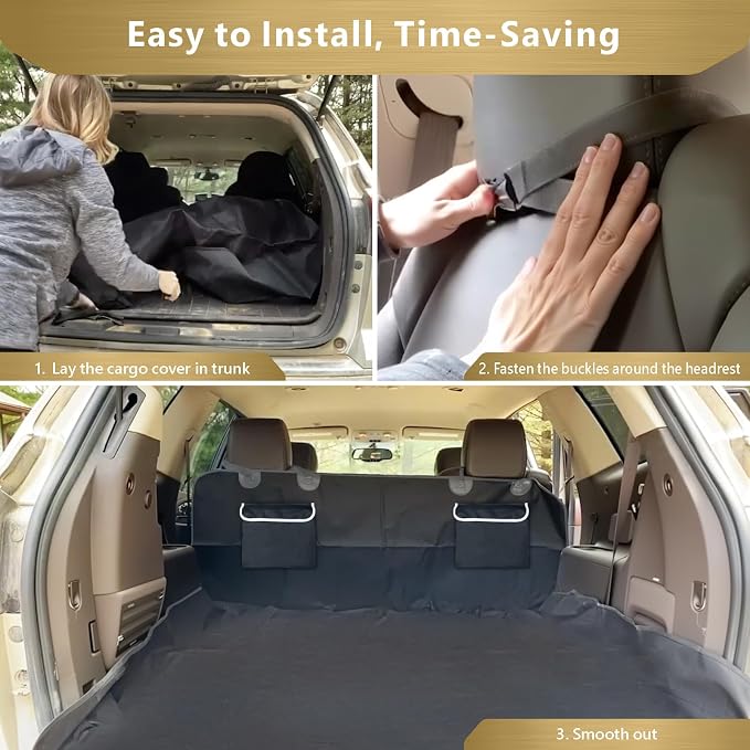F-color SUV Cargo Liner for Dogs - Heavy Duty Cargo Cover for Mid-Size SUVs | Water Resistant Pet Cargo Cover with Non-Slip Mat, Dog Car Seat Cover Prevents Scratches Pet Hair Mud Dirt for Midsize SUVs - Image 7