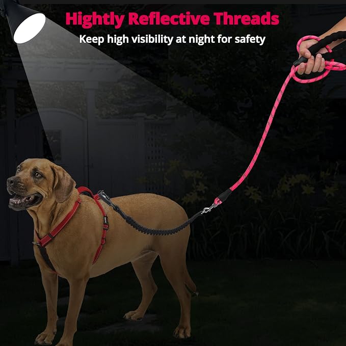 Long Dog Leash 30 FT: Heavy Duty Rope Leashes for Dogs Training with Swivel Lockable Hook Reflective Threads Bungee and Padded Handle - Dog Lead for Large Small Medium Dogs Outside Walking Hiking Pink - Image 6