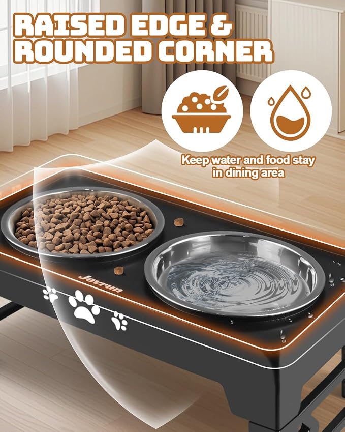 Jovrun Elevated Dog Bowls for Small Dogs and Cats, Non-Slip Cat Bowls with 2 Thick 5.5" Stainless Steel Dishes, Dog Feeder 2 Heights Adjustable to 2.6"-5.3" - Image 4