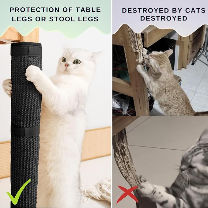 JanYoo 2 Pieces Cat Scratcher Mat for Table Leg, Sisal Cat Scratching Pad Scratch Mat for Cat Scratch Pad Rug 19.69 × 9.84 in (Black) - Image 5