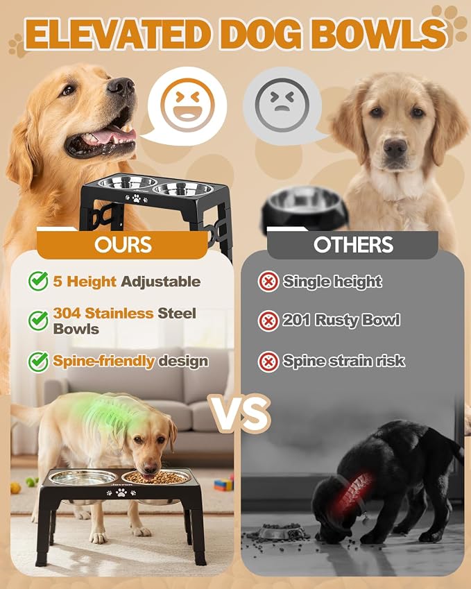 Jovrun Elevated Dog Bowls for Medium Large Size Dogs, Non-Slip Dog Feeder with 2 Stainless Steel Dishes, 5 Heights Adjustable Raised Bowls to 3.15″-8.66″-9.84″-11.02″-12.2″ - Image 3