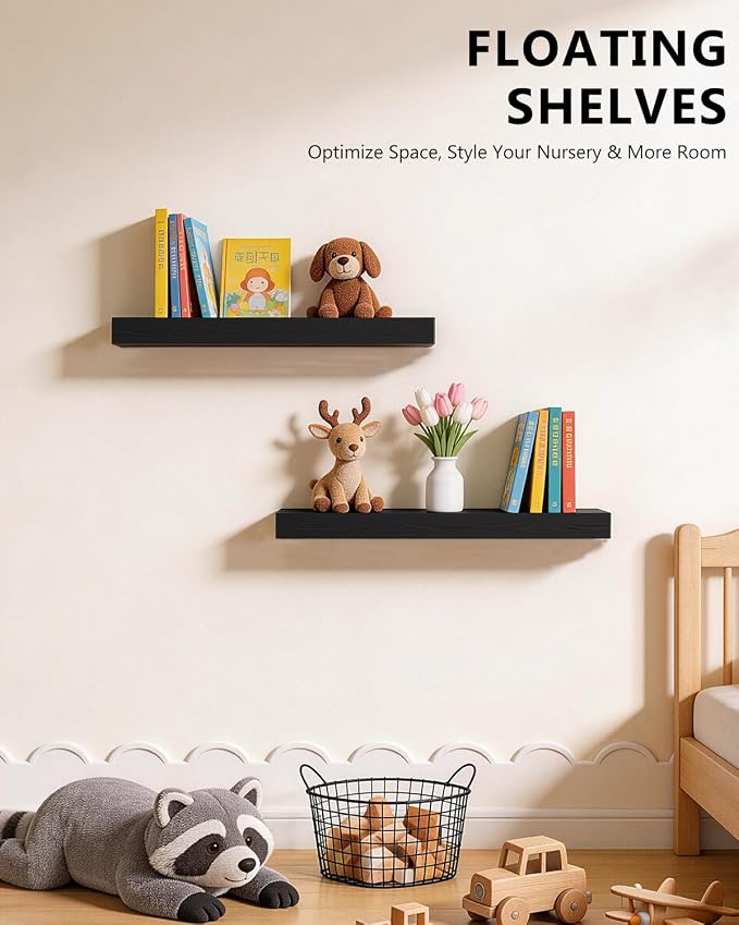 WALI Floating Shelves for Wall, 1 Tier Bathroom Storage Shelf Over Toilet, for Bedroom Bookshelf, Living Room Decor, Kitchen, Nursery, Laundry, Soundbar Floating Shelf Mount Under TV (CS101L), Black - Image 6