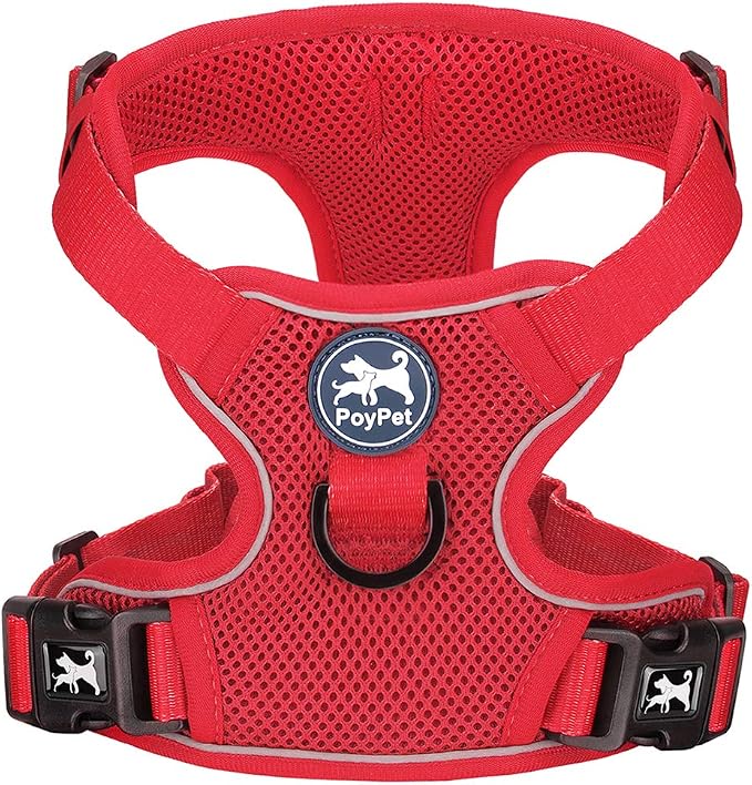PoyPet Mesh Dog Harness, Reflective Breathable Puppy Vest for Small Dogs | Lightweight, Soft Air Mesh, Back D-ring, Adjustable, Comfortable, Double Padded, No Choke, for Daily Walking, XS, Red by PoyPet