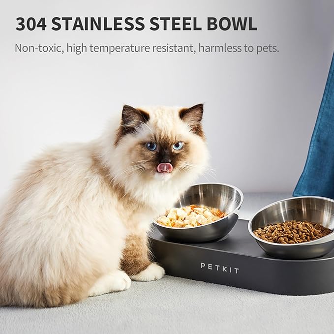 PETKIT 304 Stainless Steel Elevated Cat Bowls&Dog Bowls,Raised Cat Food and Water Bowl Set, Non-Slip, Anti Vomiting 15°Tilted Cat Small Animal Plate - Image 2