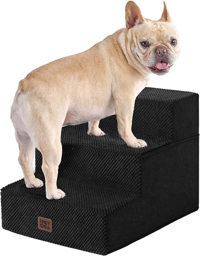 EHEYCIGA Dog Stairs for Small Dogs 13.5" H, 3-Step Dog Steps for Cats, Black - Image 8