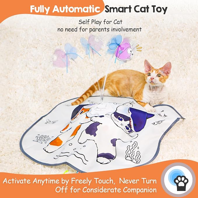 ORSDA Cat Toys for Indoor Cats, 5 in 1 Interactive Automatic Kitten Toys Rechargeable Electric Hide and Seek, Moving Feather, Whack-A-Mole, Spin Flying Teaser Wand Exercise Kicker, Gifts for Cat - Image 3