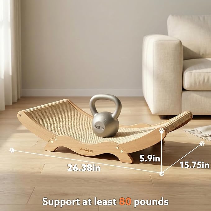 Extra-Large Cat Scratcher Bed with Natural Sisal Scratching Pad | Wooden Cat Bed Lounge Hammock, for Indoor Cats, Durable Cat Scratching Post Furniture, Extra Large Size for Big Cats - Image 3