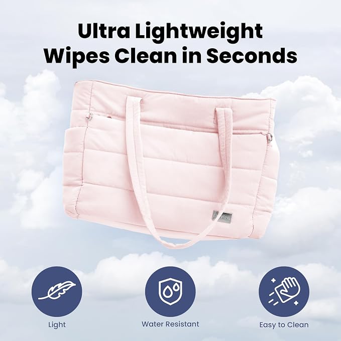 Rubyloo Puffer Dog Travel Bag for Dog Moms, Diaper Bag with Travel Bowls | 2 BPA-Free Collapsible Bowls, 2 Pet Food Containers, 9 Pockets, Everyday Puffer Bag Works With or Without Your Dog, Soft Pink - Image 8