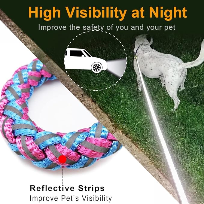 Reflective Dog Leash 2/3/4/6/10ft Braided 1/2" Strong Nylon Rope | 6FT Pink Dog Leash for Large Medium Small Dogs Walking Training Leads - Image 2