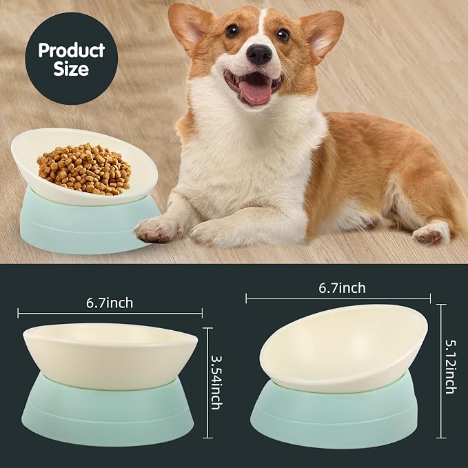 Bulldog Bowl Anti-Slip Dog Cat Dish Detachable Rubber Dog Bowl Pet Sterile Tilted Pet Feeder Slope Base (Green, 2 Cup (Small/Medium Dog)) - Image 4