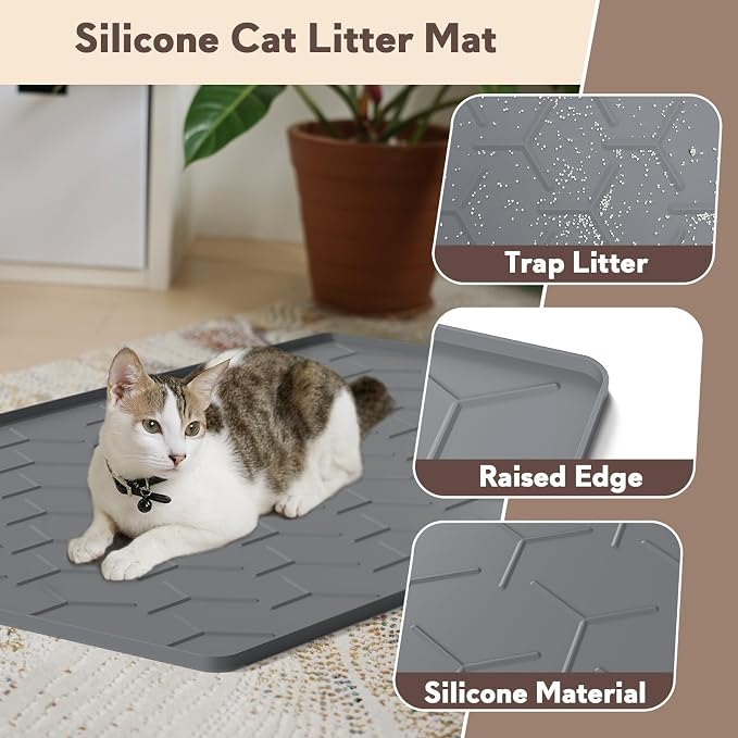 Garoopion Silicone Cat Litter Mat Large 40" X 28", Easy to Clean, Dark Gray | Large Size Waterproof Silicone Mat with Raised Edges, Catch Litter, Protect Floor from Urine, Multi-Use for Dog/Sink/Kitchen - Image 2