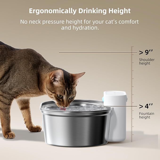 uahpet Wireless Cat Water Fountain Stainless Steel Pro, External Pump Battery Operated Pet Waterer, Dog Drinking Dispenser with Water Level Window, 67oz/2L - Image 6