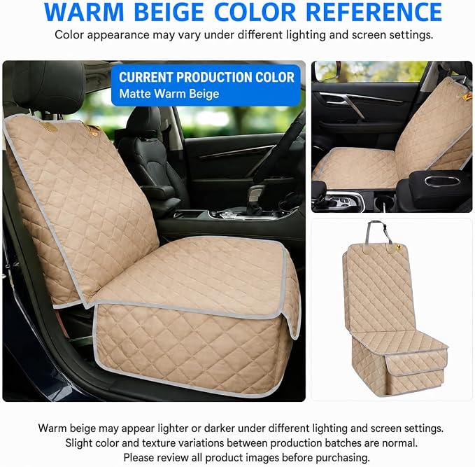 Bark Lover Deluxe Dog Seat Cover for Front Seat-More Durable Spill-Resistant Front Seat Protector, High Heat Resistant and Nonslip Front Seat Cover for Dogs Kids, Universal Size(Warm Beige,2 Pack) - Image 3