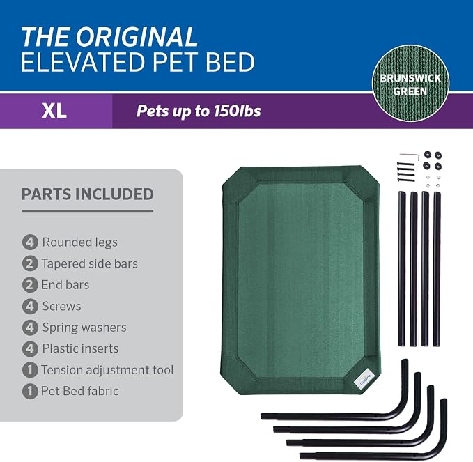 Coolaroo Original Elevated Dog Bed - Breathable Off-The-Ground Pet Bed with Cooling Fabric, Joint Relief & Moisture-Resistant Fabric, 100% Recyclable, Easy Clean, Brunswick Green, Extra Large - Image 4