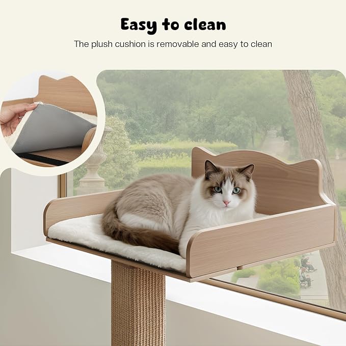 Cat Window Perch with Thick Sisal Scratching Post, Cats Hammock for Window with 3 Upgrade Suction Cups, 55" Adjustable Tall Cat Scratching Post with Large Perch, Cats Window Bed with Fluffy Cushion - Image 6