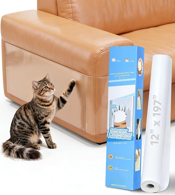 Anti Cat Scratch Furniture Protector Clear Furniture Protectors from Cats Scratching Large Size 197''x 12''for Sofas Chairs Leather Couch Protector from Cat Claws for Doors Cat Scratch Deterrent Tape by CNPMBO