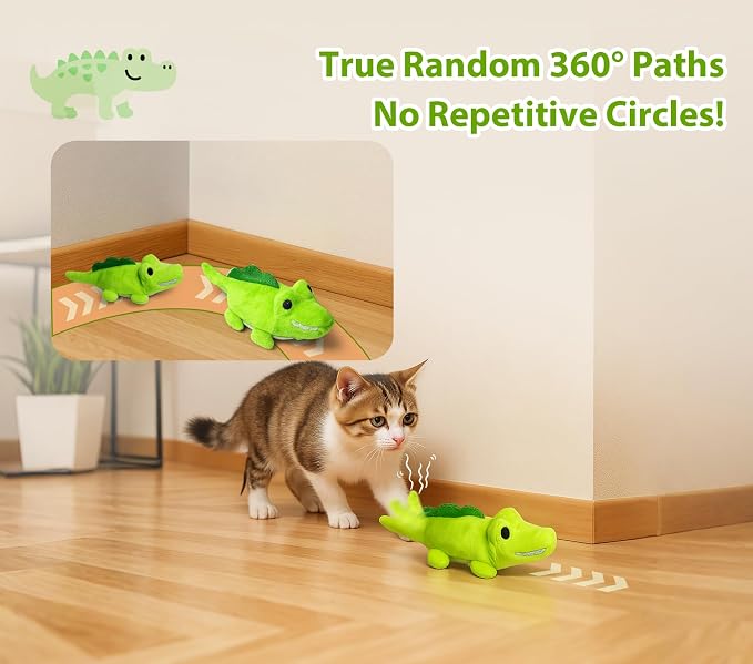 Interactive Cat Toys for Indoor Cats – Auto Moving Alligator with 360° Random Movement & Tail Wagging, Rechargeable Cat Exercise Toy with Catnip, Self-Play Fun for Bored Adult Cats-Set - Image 3