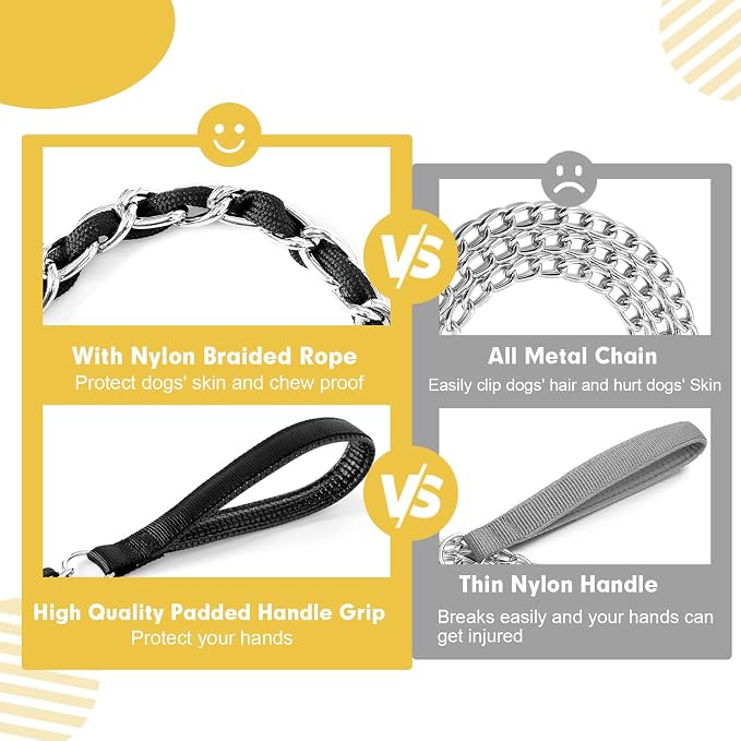 Metal Chain Dog Leash Chew Proof for Dogs, Black, 3.0mm, 6FT | More Room for Everyday Walks and Outdoor Use, Chew Resistant Chain, Padded Handle, Swivel Clip - Image 6