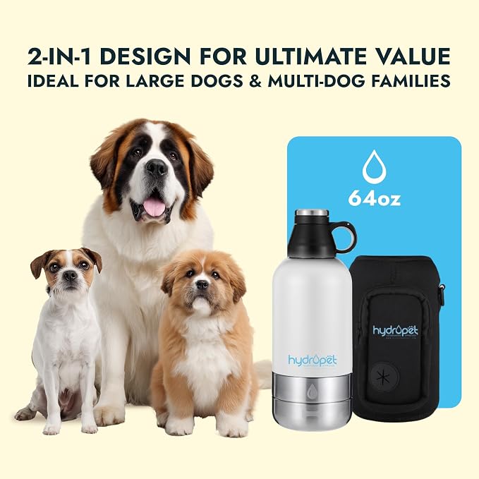 Hydropet Portable Dog Water Bottle (32 oz) - Insulated Dogs & Cats Travel Bottles, Stainless Steel - Detachable Dog Food Bowl and Water Bowl - Great for Daily Walks - Puppy Essentials & Accessories - Image 6