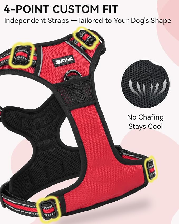 Joytale No Pull Dog Harness & Seat Belt, Easy On 3-Buckle, S, Red | Front Clip Reduces Pulling, Escape-Resistant Design, Adjustable Fit, Soft Padding for Comfort, Secure Tether for Safer Travel - Image 7