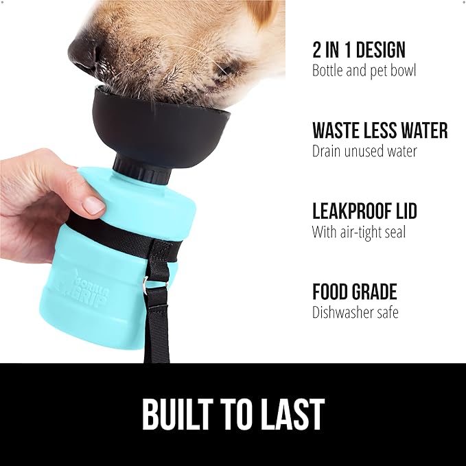 GORILLA GRIP Dog Water Bottle, Portable Water Bowl Dispenser for Dogs, 16 oz Leak Proof Pet Travel Squeeze Bottles Food Grade Silicone, Pet Stocking to Go Puppy Essentials, Turquoise - Image 2