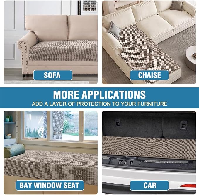 H.VERSAILTEX Plush Chenille Pet Couch Cover Thick Soft Sofa Cover for 3 Cushion Couch Anti Slip Couch Cover Furniture Protector for Dog, Pet, Cat (35" x 74", Taupe) - Image 6