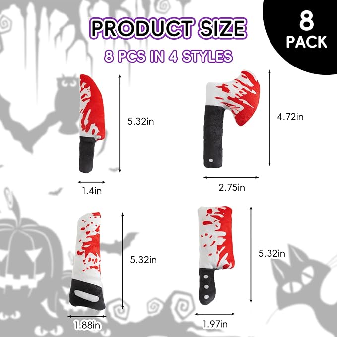 8pcs Catnip Toy, Indoor Knife Shaped Cat Toy Horror Plush Interactive Chew Bite Toys for Halloween Christmas Cat Kitten Indoor Festive Holiday Cat Lover Gift - Image 2