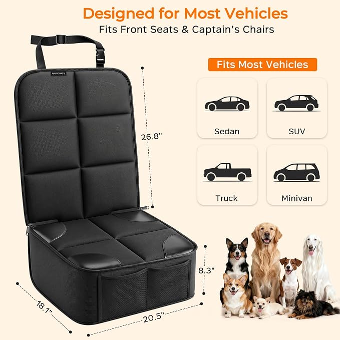URPOWER Car Seat Protector, 2 Pack Dog Car Seat Cover for Front Seat | Waterproof, Full Coverage, Scratch Resistant, Thick Foam Padding, Child Car Seat Compatible, Also Fits Captain's Chairs - Image 5