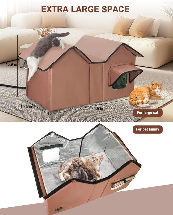 Heated Cat House for Outside Winter, Extra Large Heated Outdoor Cat House Weatherproof, Elevated Bed, Escape Door, Insulated Outdoor Cat Shelter with Heater for Multiple Cats Feral Stray Kitty - Image 3
