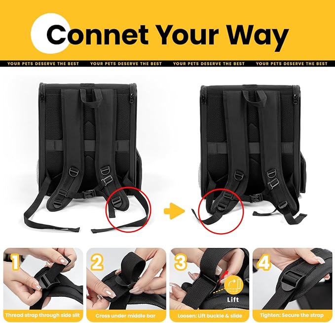 Conlun Cat Backpack Carrier for Small Dogs and Cats Fit Up to 15 Lbs,Small Dog Backpack, Foldable with 3-Side Mesh Windows, Pet Carrier for Travel & Hiking Friendly，Black - Image 5