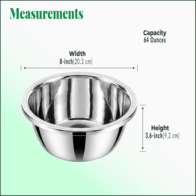 Dog Bowl, Stainless Steel for Mid-Large Breeds, 8 x 3.6in, 64-oz Capacity | 8-inch Diameter, Replacement Food Feeder Bowl, Clean Stainless, SUS 304 - Image 3