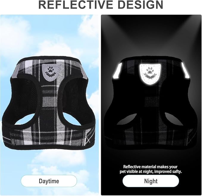 Classic Plaid Puppy Harness - Dog Collar and Leash - Soft Mesh Padded Adjustable Step in Small Dog Vest Harness No Pull, Reflective Escape Proof for Outdoor Walking, Black XS - Image 4